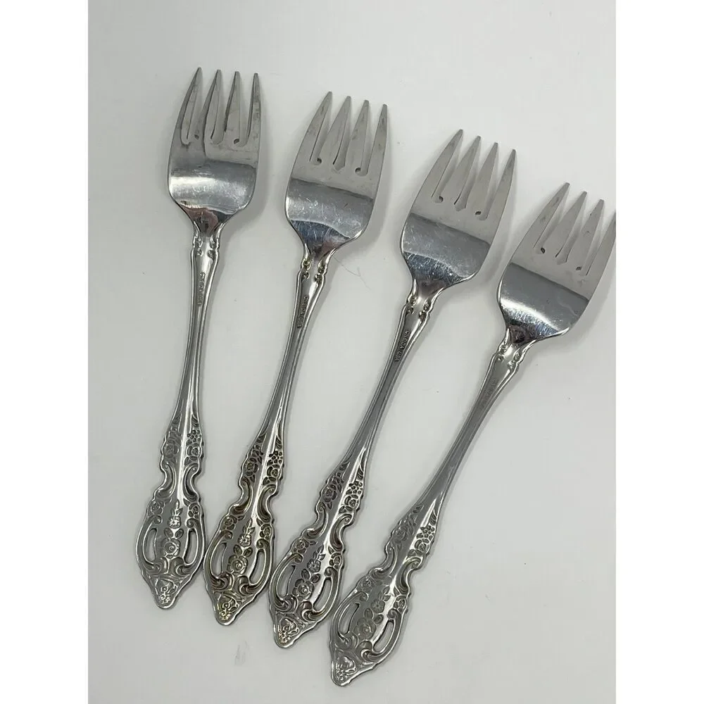 Oneida Renoir-Pembrooke Stainless Floral Pierced Salad Forks 6.75